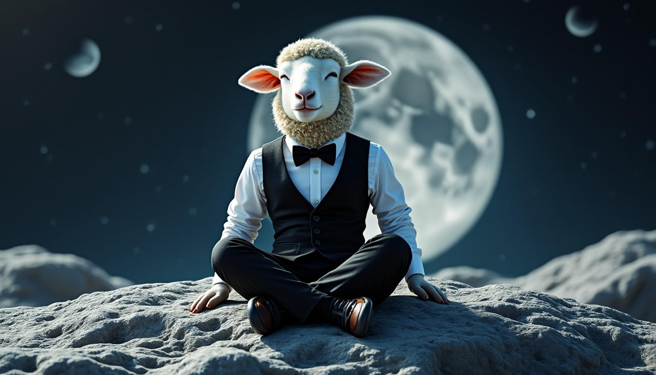 discover the INFP tuxedo vest: a unique piece combining relaxed elegance and originality, inspired by a sleeping sheep on the moon. designed for businessmen seeking style and comfort, this vest will add a poetic touch to your professional wardrobe.